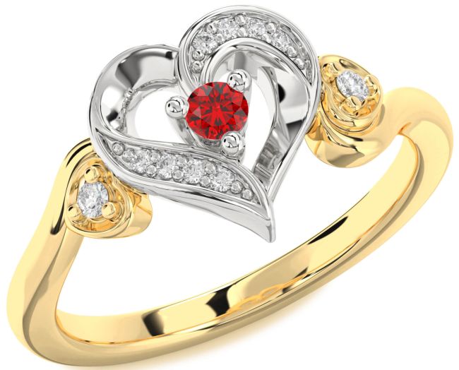Diamond Ruby Gold Silver Heart Promise Ring