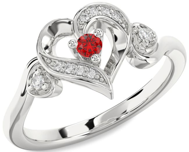 Diamond Ruby Silver Heart Promise Ring