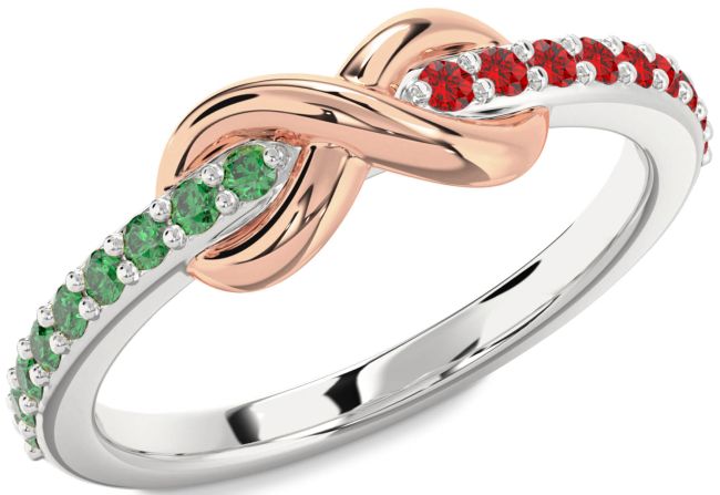 Emerald & Ruby Rose Gold Silver Infinity Round Promise Ring