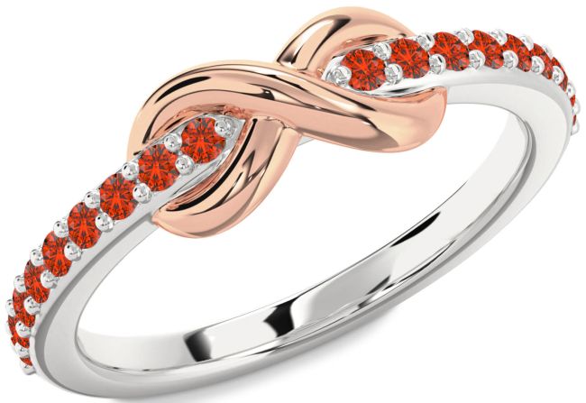 Fire Opal Platinum & Rose Gold Infinity Round Ring