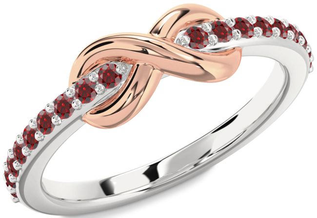 Garnet Rose Gold Silver Infinity Round Ring