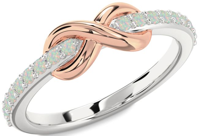 Opal Silver & 10K Rose Gold Infinity Round Ring