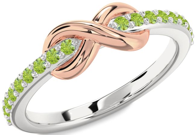 Peridot Rose Gold Silver Infinity Round Ring