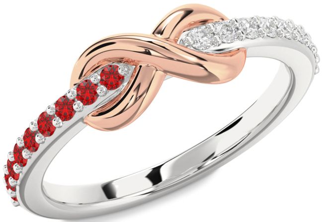 Diamond & Ruby Rose Gold Silver Infinity Round Promise Ring