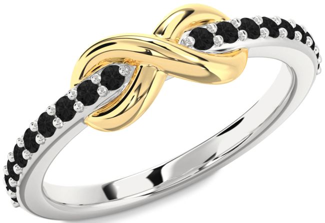Black Diamond Gold Silver Infinity Round Ring