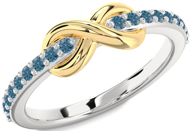 Blue Diamond Gold Silver Infinity Round Ring