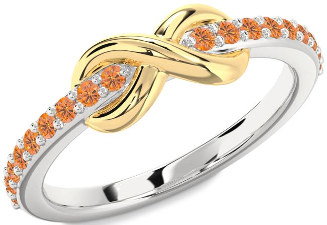 Citrine Gold Silver Infinity Round Ring