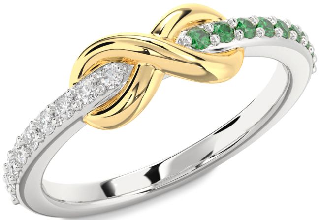 Emerald & Diamond Gold Silver Infinity Round Promise Ring