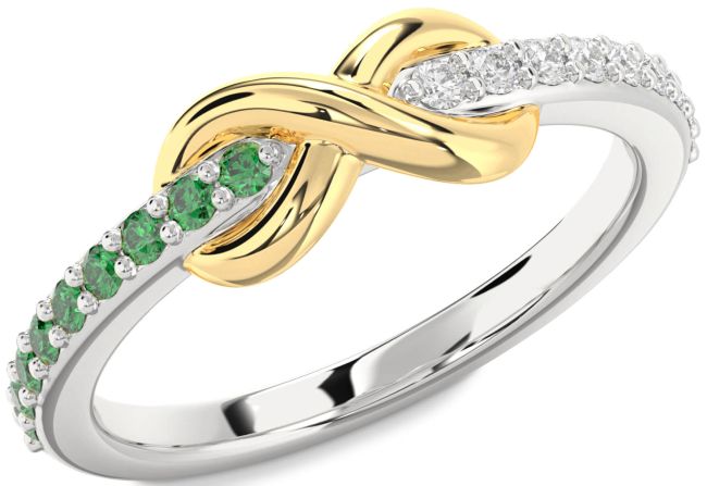 Diamond & Emerald Gold Silver Infinity Round Promise Ring