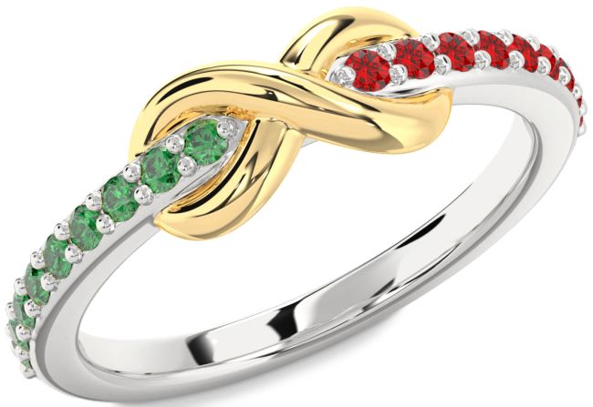 Emerald & Ruby Gold Silver Infinity Round Promise Ring