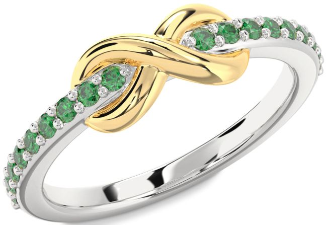Emerald Gold Silver Infinity Round Ring