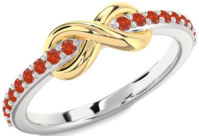 Fire Opal Platinum & Yellow Gold Infinity Round Ring