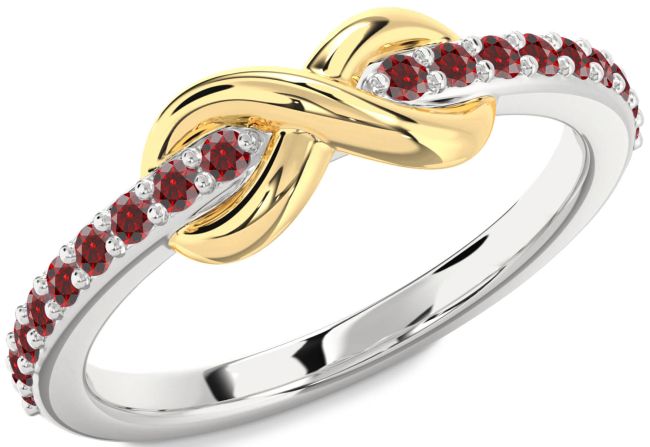 Garnet Silver & 10K gold Infinity Round Ring