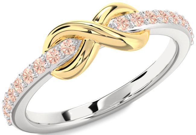 Morganite Gold Silver Infinity Round Ring