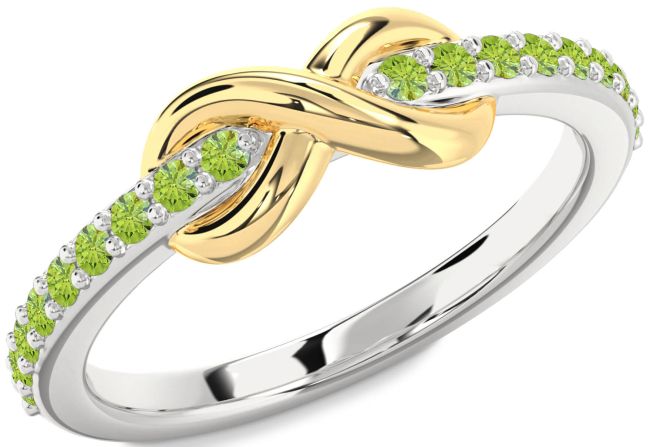 Peridot Gold Silver Infinity Round Ring