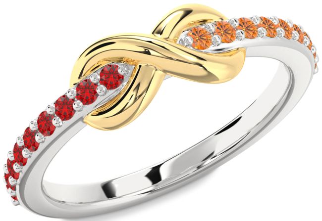 Ruby & Citrine Gold Silver Infinity Round Promise Ring