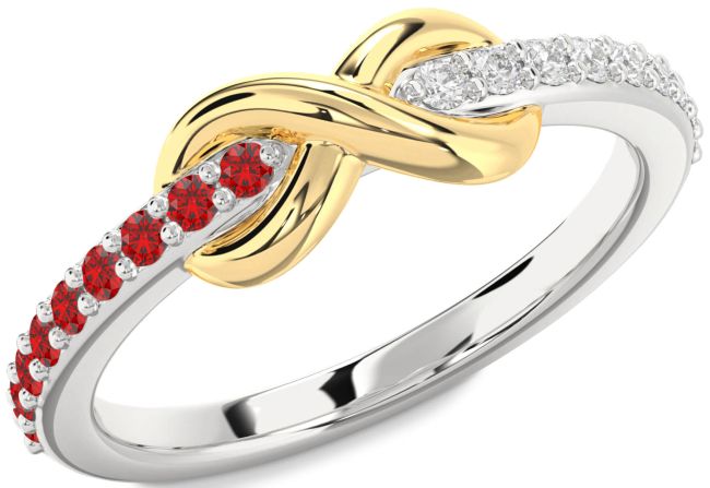 Diamond & Ruby Gold Silver Infinity Round Promise Ring