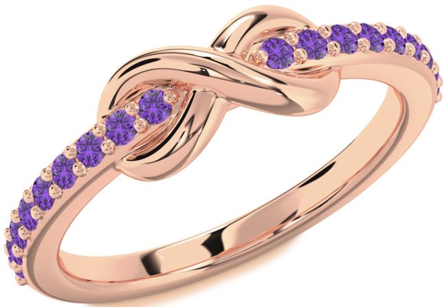 Amethyst Rose Gold Silver Infinity Round Ring