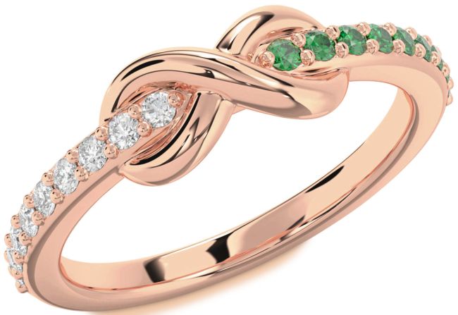 Emerald & Diamond Rose Gold Infinity Round Promise Ring