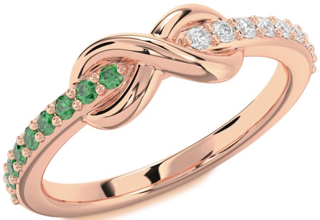 Diamond & Emerald Rose Gold Infinity Round Promise Ring