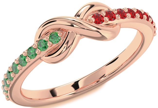 Emerald & Ruby Rose Gold Silver Infinity Round Promise Ring