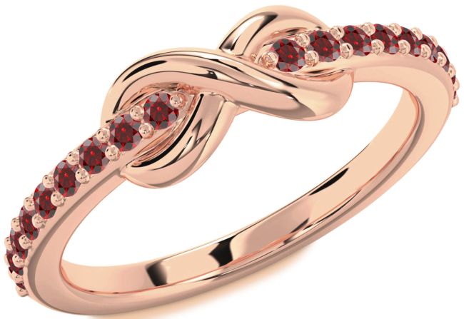 Garnet Rose Gold Silver Infinity Round Ring