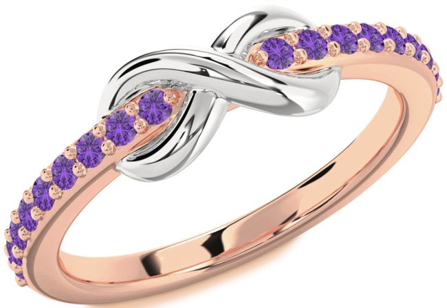 Amethyst Rose Gold Silver Infinity Round Ring