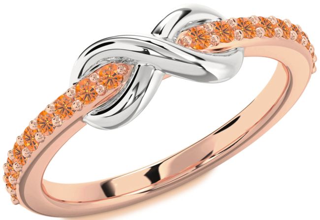 Citrine Rose Gold Silver Infinity Round Ring
