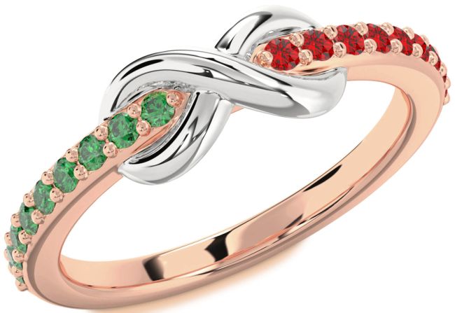 Emerald & Ruby Rose Gold Silver Infinity Round Promise Ring