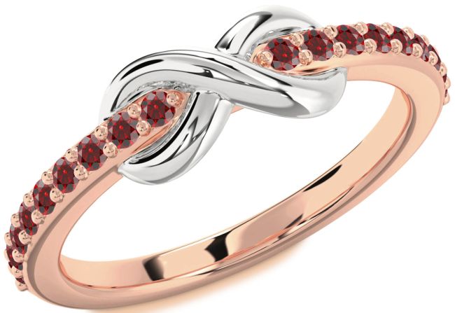 Garnet Rose Gold Silver Infinity Round Ring