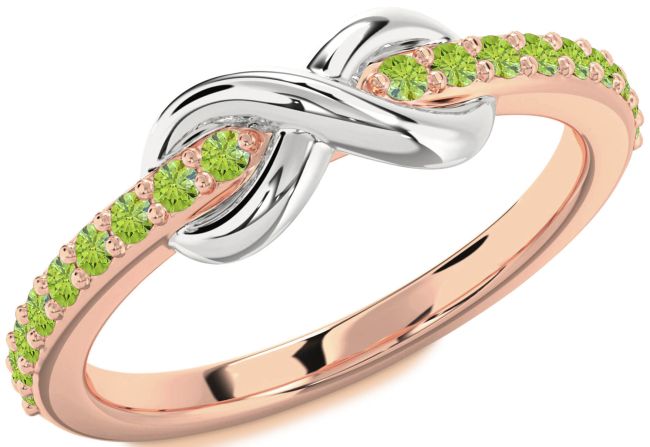 Peridot Rose Gold Silver Infinity Round Ring