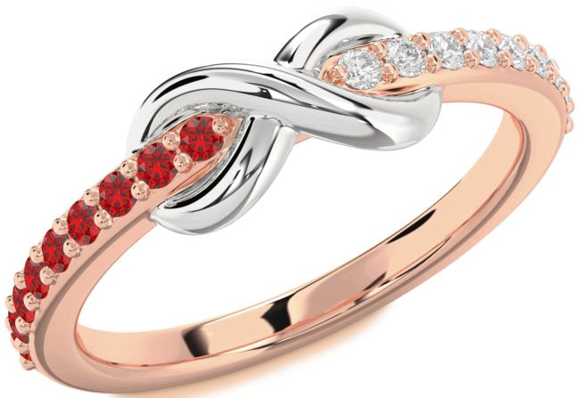 Diamond & Ruby Rose Gold Silver Infinity Round Promise Ring