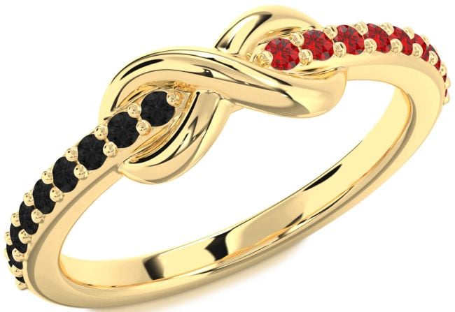Black Diamond & Ruby Gold Infinity Round Promise Ring