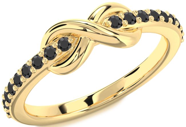 Black Onyx Gold Silver Infinity Round Ring