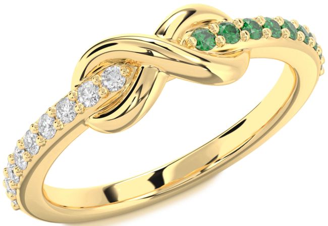 Emerald & Diamond Gold Infinity Round Promise Ring