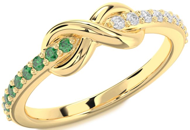 Diamond & Emerald Gold Silver Infinity Round Promise Ring