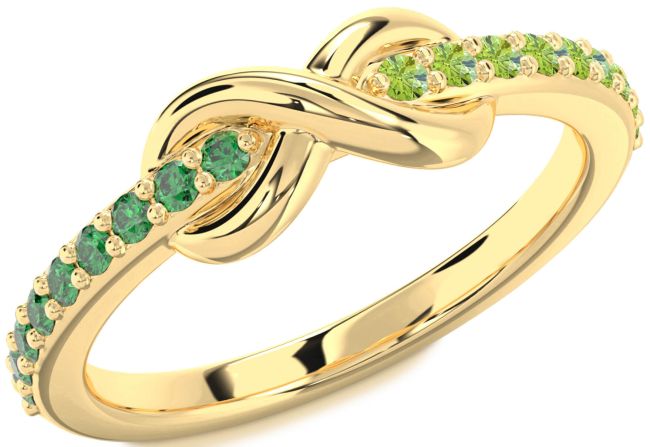 Emerald & Peridot Gold Infinity Round Promise Ring