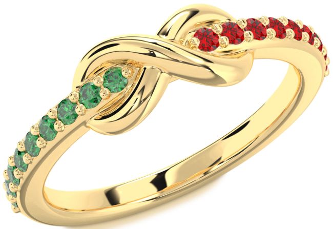 Emerald & Ruby Gold Infinity Round Promise Ring