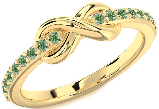 Green Diamond Gold Silver Infinity Round Ring
