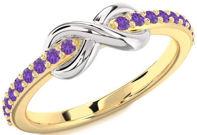 Amethyst Gold Silver Infinity Round Ring