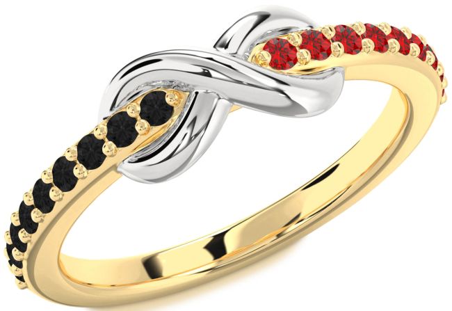 Black Diamond & Ruby Gold Silver Infinity Round Promise Ring