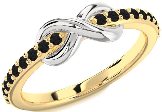 Black Diamond Gold Silver Infinity Round Ring