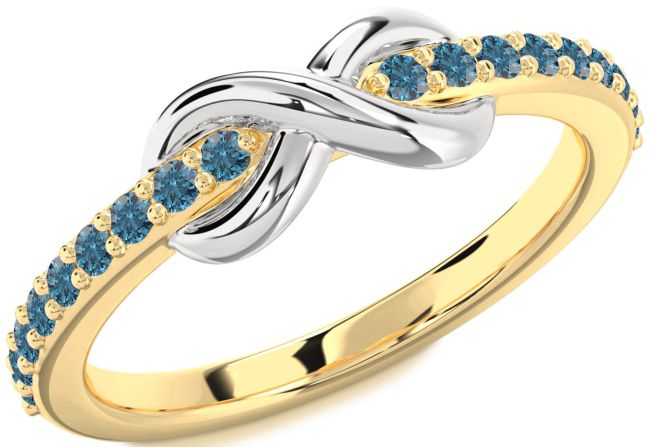 Blue Diamond Gold Silver Infinity Round Ring