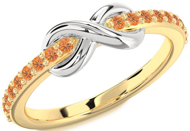 Citrine Gold Silver Infinity Round Ring