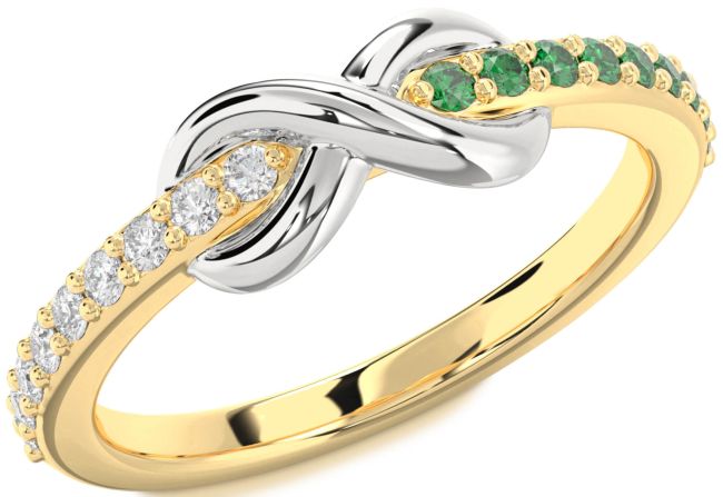 Emerald & Diamond Gold Silver Infinity Round Promise Ring