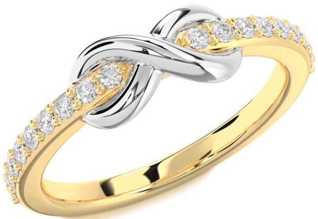 Diamond White Yellow Gold Infinity Round Ring