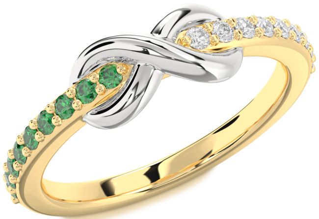 Diamond & Emerald Gold Silver Infinity Round Promise Ring