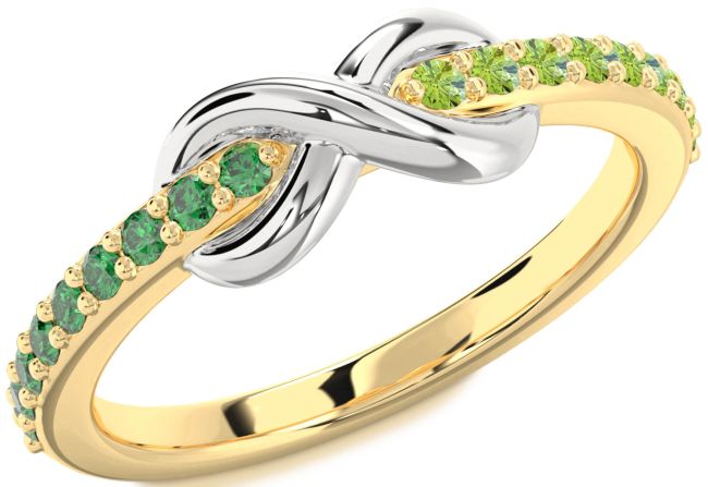 Emerald & Peridot Gold Silver Infinity Round Promise Ring