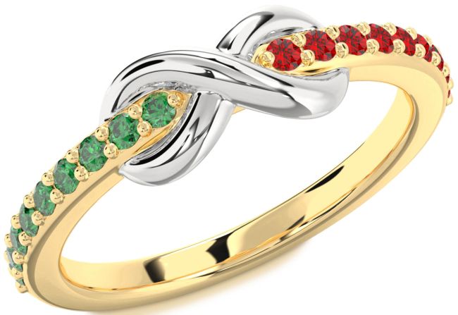 Emerald & Ruby Gold Silver Infinity Round Promise Ring