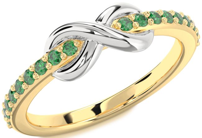 Emerald Gold Silver Infinity Round Ring